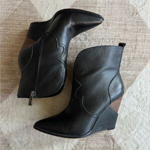 Jessica Simpson Black Women's Leather Wedge Ankle Boots